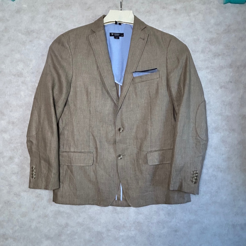 Cremieux Collection Men's Beige Linen Sport Coat Blazer Elbow Patch Casual Large